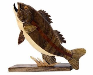 Largemouth Bass Fish Intarsia Wood Table Top Home Decor Lodge Fishing
