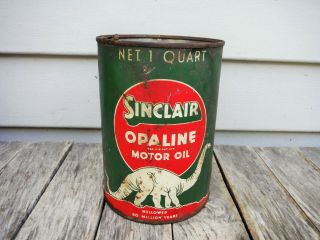 Vintage 1 Quart Sinclair Opaline Motor Oil Can Metal Quart Dinosaur Rare