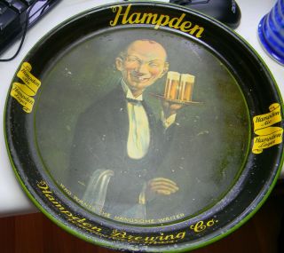 Vintage 1934 Hampden Brewing Co.  Beer Tray Willimansett,  Mass.  Handsome Waiter