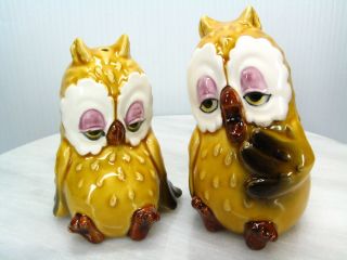 Cute Vtg Norcrest Owl Salt & Pepper Shakers Ceramic Figures - Made In Japan