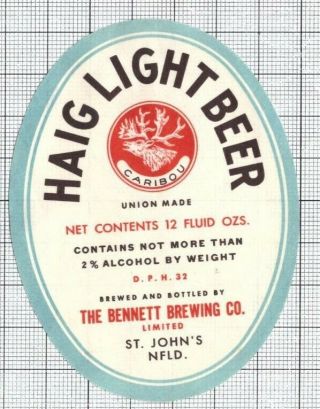 Canada Bennett Brew,  St.  John,  Newfoundland Haig Ale Caribou Beer Label C2047 011