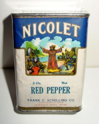 Nicolet Brand Red Pepper Spice Tin - Frank Schilling Co.  - Green Bay,  Wi