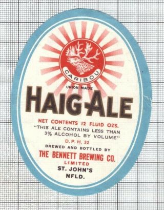 Canada Bennett Brew,  St.  John,  Newfoundland Haig Ale Caribou Beer Label C2047 006