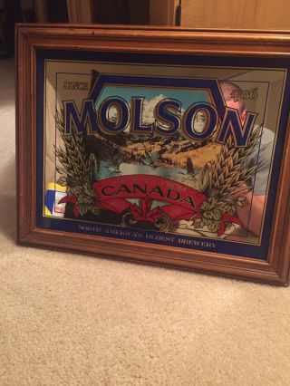 Molson Beer Mirror Wood Frame 20” X 16”