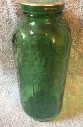 Vintage Green Glass Water Juice Bottle Jar With Lid 40 Ounces