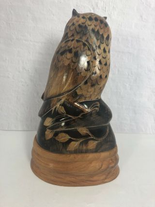 Hand Carved Buffalo Horn Owl Sculpture Vintage Figurine With Wood Base 7” 16K 4