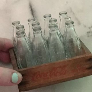 Antique Miniature Glass Coca Cola Coke Bottles In Wood Crate
