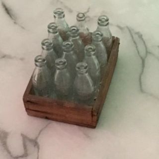 Antique miniature glass Coca Cola Coke bottles in wood crate 2