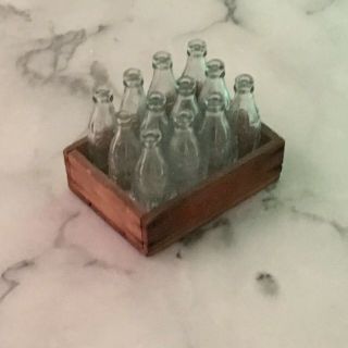Antique miniature glass Coca Cola Coke bottles in wood crate 3