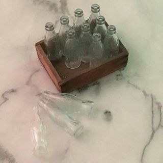 Antique miniature glass Coca Cola Coke bottles in wood crate 4