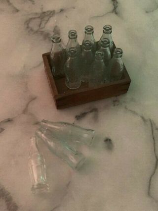 Antique miniature glass Coca Cola Coke bottles in wood crate 7