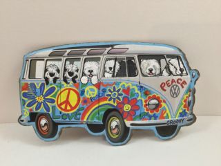 Hand Painted Old English Sheepdog Metal Sign Hippie Bus 1 With Sheep