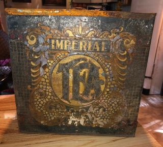 Vintage 19th Century Imperial Metal Tea Tin Box Large,  Primitive & Rusty