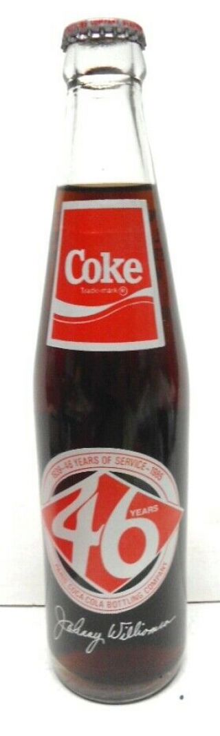 Rare 10 Oz Johnny Williamson Retirement Coca - Cola Bottle - Full/nice