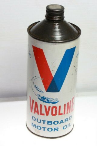 Vintage Valvoline Outboard Motor Oil Metal Can - 1 Qt Size Cone Top Empty