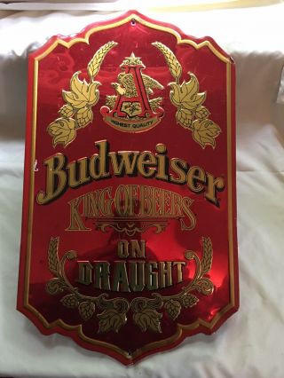 Vintage Budweiser Metal Sign Budweiser King Of Beers On Draught 1980 25”x 15”