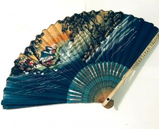 Antique Advertising Collectable Vintage Hand Fan Hotel Statler Hand Painted