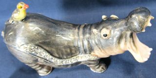 Hippopotamus Jeweled Pewter Trinket Box w/necklace Wildlife decor 4