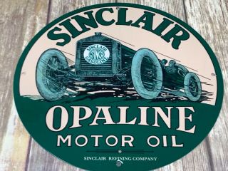 Vintage " Sinclair Opaline Motor Oil Race Car Gasoline Fuel Pump Plate 12 " Sign