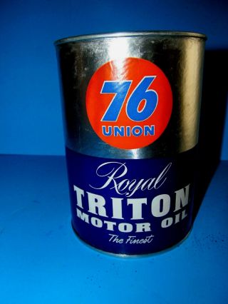 Vintage Union 76 Royal Triton Quart Oil Can Sign Advertising Gas Station Motor