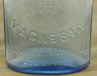 Antique 1906 Aqua Phillips’ Milk Of Magnesia Bottle Light Blue Medicine Dated 5