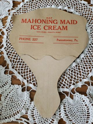 Vintage Ice Cream Advertising Fan Eat Mahoning Maid Punxsutawney Pa 8 