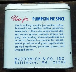 Vintage McCormick Pumpkin Spice Tin 2