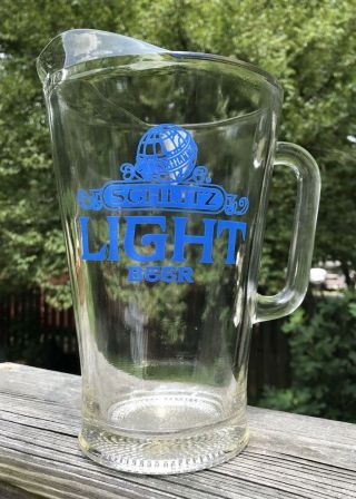 Vintage Schlitz Light Glass Beer Pitcher Blue - RARE 2