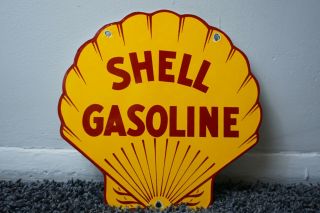 Vintage Shell Gasoline Porcelain Sign Gas Oil Metal Station Pump Plate Clam