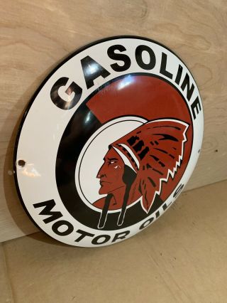 Red Indian Motor Oil Dome Porcelain Gasoline Sign