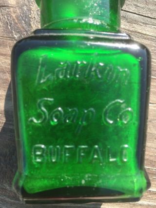Antique Larkin Bottle Dark Green Embossed Rare