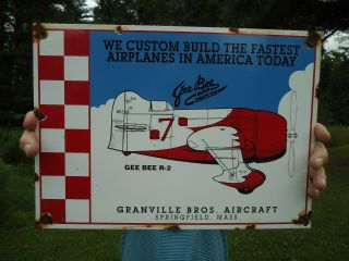 Vintage Gee Bee R - 2 Aero Airplane Porcelain Airport Airlines Sign Grandville