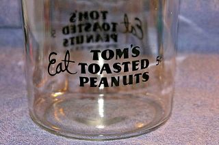 VINTAGE EAT TOM ' S 5 CENT TOASTED PEANUTS STORE COUNTER JAR WITH LID 3