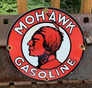 Vintage Mohawk Motor Oils & Lubricants Porcelain Sign Gas Station Pump Plate