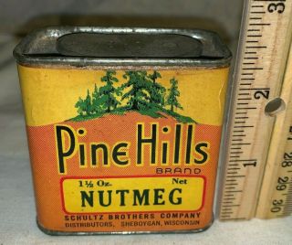 Antique Pine Hills Nutmeg Spice Tin Vintage Sheboygan Wi Grocery Store Can Tree