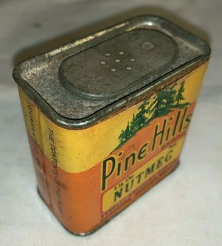 ANTIQUE PINE HILLS NUTMEG SPICE TIN VINTAGE SHEBOYGAN WI GROCERY STORE CAN TREE 5