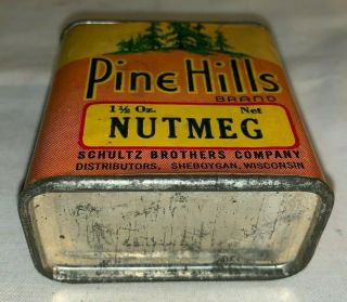 ANTIQUE PINE HILLS NUTMEG SPICE TIN VINTAGE SHEBOYGAN WI GROCERY STORE CAN TREE 6