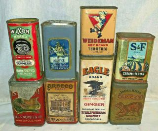 ANTIQUE PINE HILLS NUTMEG SPICE TIN VINTAGE SHEBOYGAN WI GROCERY STORE CAN TREE 8