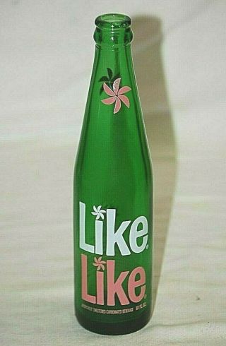Old Vintage 1967 Like Beverages Soda Pop Bottle Green Glass Pink & White 10 Oz.