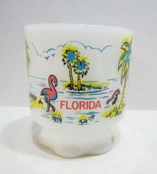 Anchor Hocking Fire King Florida Pink Flamingo Palm Tree Milk Glass Mug Cup