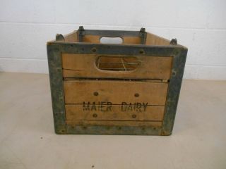 Vintage Maier Dairy Wooden Half Pint Glass Milk Bottle Crate Case