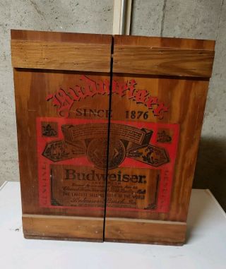 Vintage Budweiser Two Door Wood Shadow Box Display Cabinet Beer Crate Style