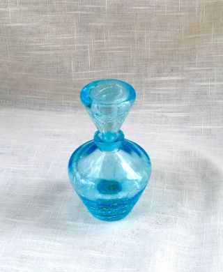 Vintage Blue Crackle Glass Perfume Bottle With Stopper - I.  W.  Rice - Japan