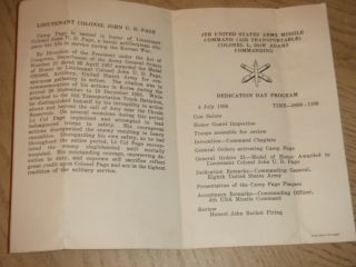 1958 4th US Army Missile Command Camp Page Dedication Day Program Chunchon Korea 3