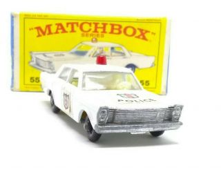 Ford Galaxie Police Car Matchbox Lesney 55 With Red Light And Box
