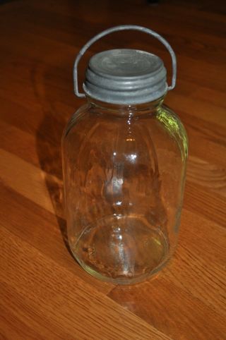 Vintage Armstrong 1/2 Gallon Glass Small Mouth Canning Pickle Jar W/ Wire Handle