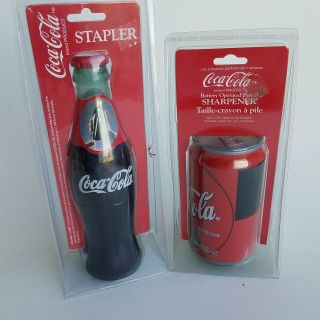 Coca Cola Coke Can Battery Operated Pencil Sharpener And Coke Bottle Stapler