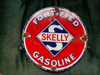 Skelly Gasoline Porcelain Sign Gas Station Service Pump Plate Farm Oil Garage
