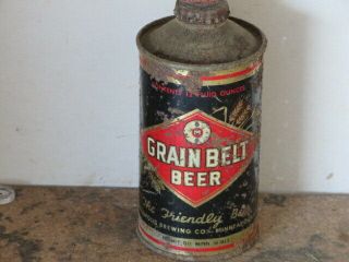 Grain Belt.  Beer.  Solid.  Colorful Difficult.  Cone Top.  W.  Cap