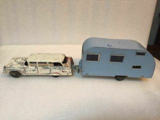 Tootsietoy Country Ford Sedan With Camper Trailer - Great Patina - L